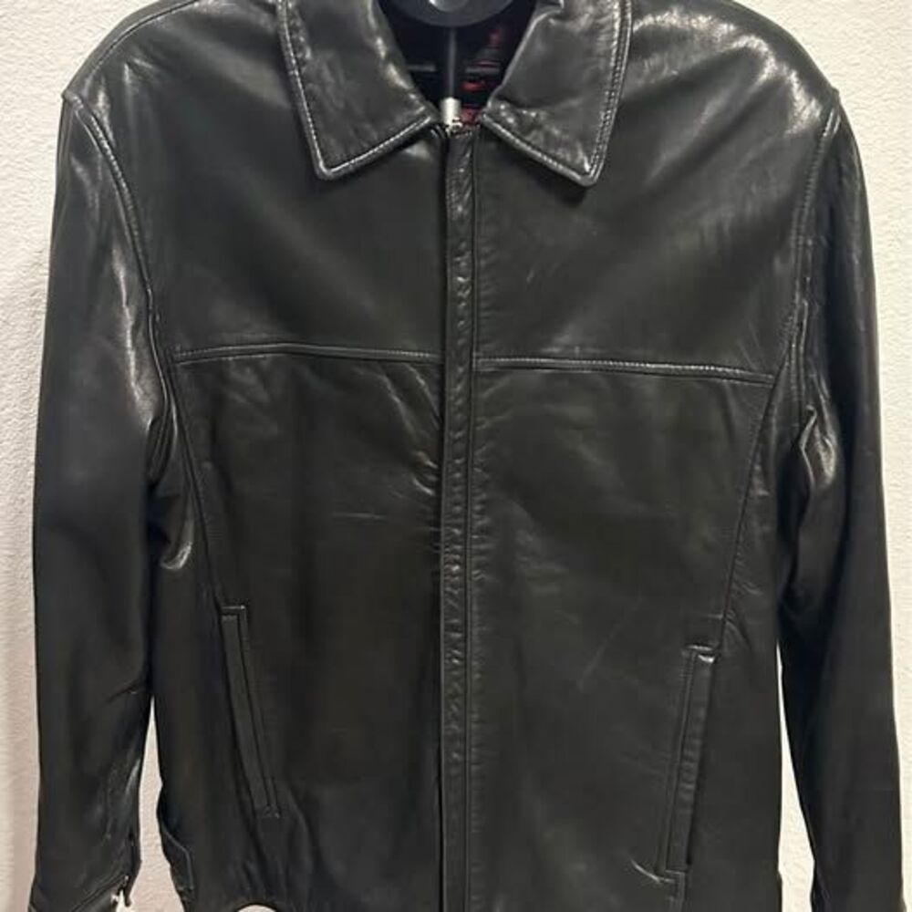 Vintage Nicole Miller Men’s Black Leather Bomber Jacket Size Medium